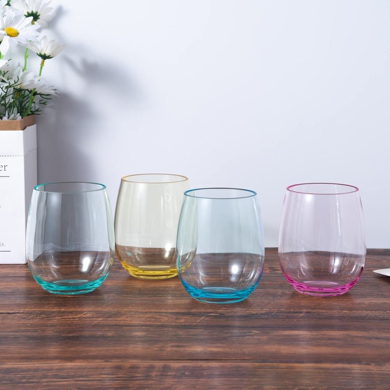 KX-WARE Unbreakable 18-ounce Acrylic Stemless Wine Glasses, Set of 4 Multicolor - Image 4